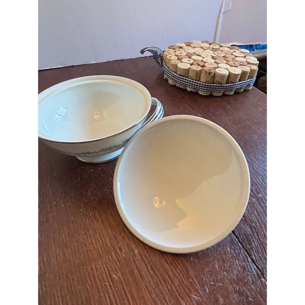 Noritake China Crestmont 6013 Creamer and Lidded Sugar Bowl Set Grey Floral Trim